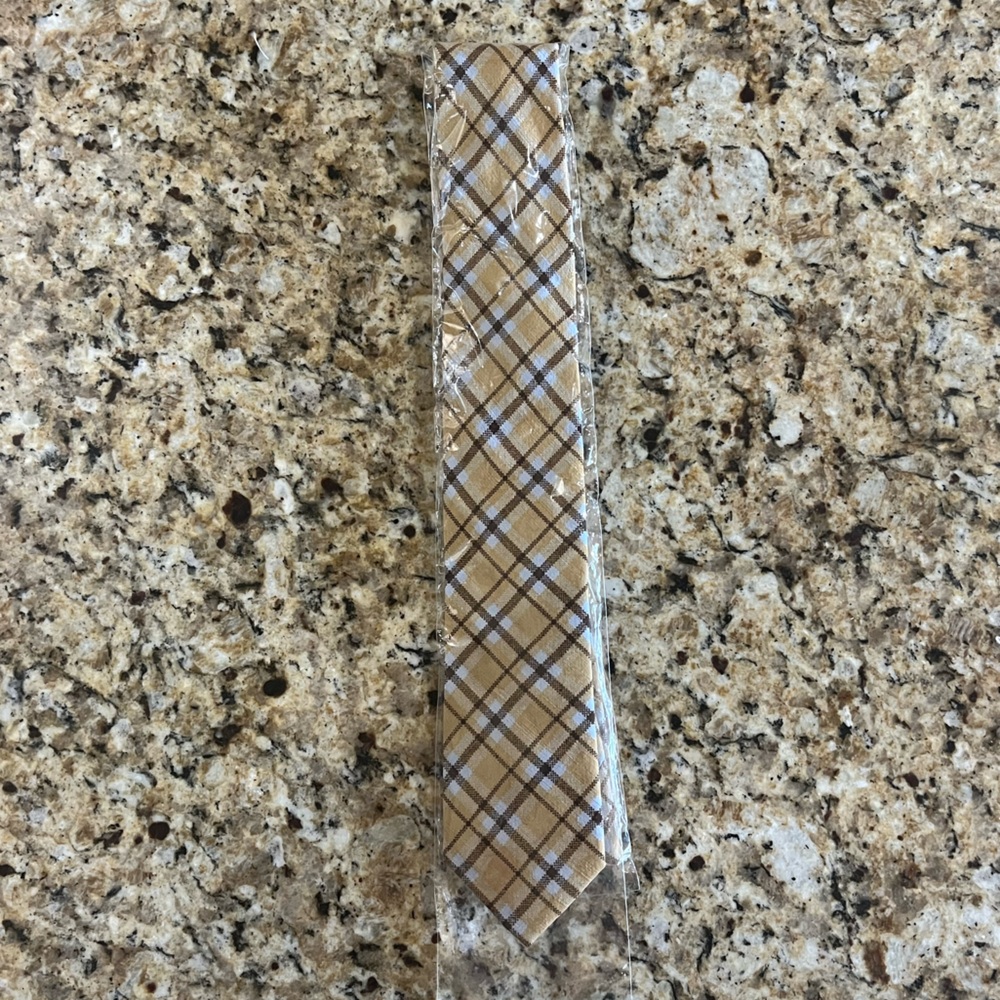 New - 1901 Classic Tan Plaid Men's Tie